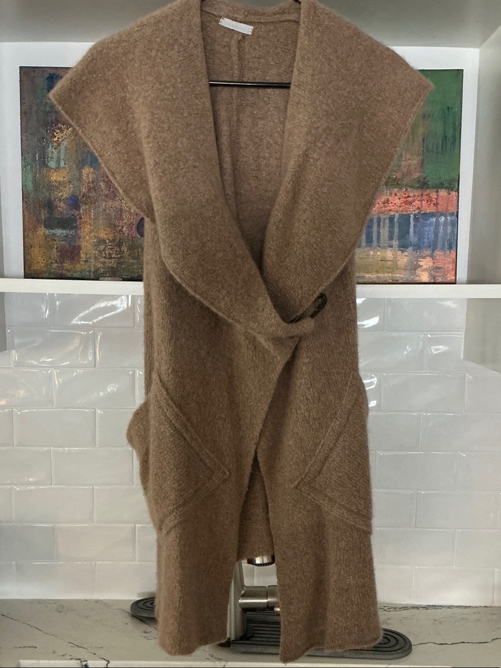 Brown Sleeveless cashmere Front Knit Vest
